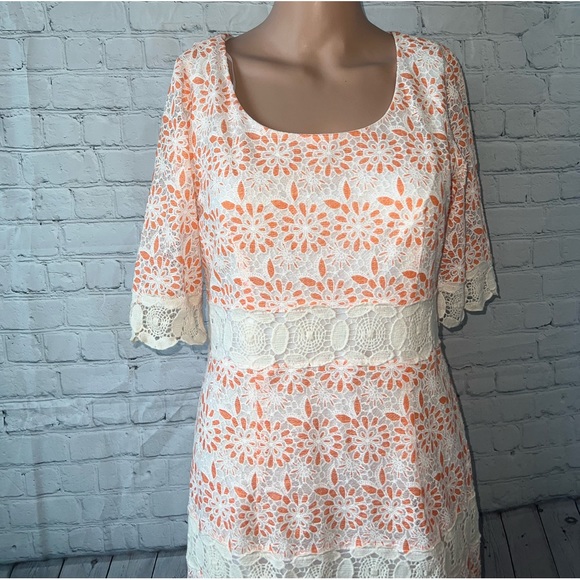 Chris Mclaughlin White & Orange floral short sleeve dress size 6 - Picture 2 of 11